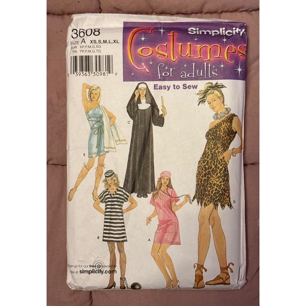 NEW Simplicity 3608 Adult Costume Sewing Pattern XS S M L XL Uncut